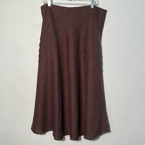 CAROLE LITTLE VTG Career 100% Linen Pleat Detail Brown Trumpet Circle Skirt 16